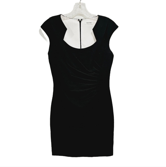 Calvin Klein Black Ruched Square Neck Sleeveless Dress - Picture 2 of 5